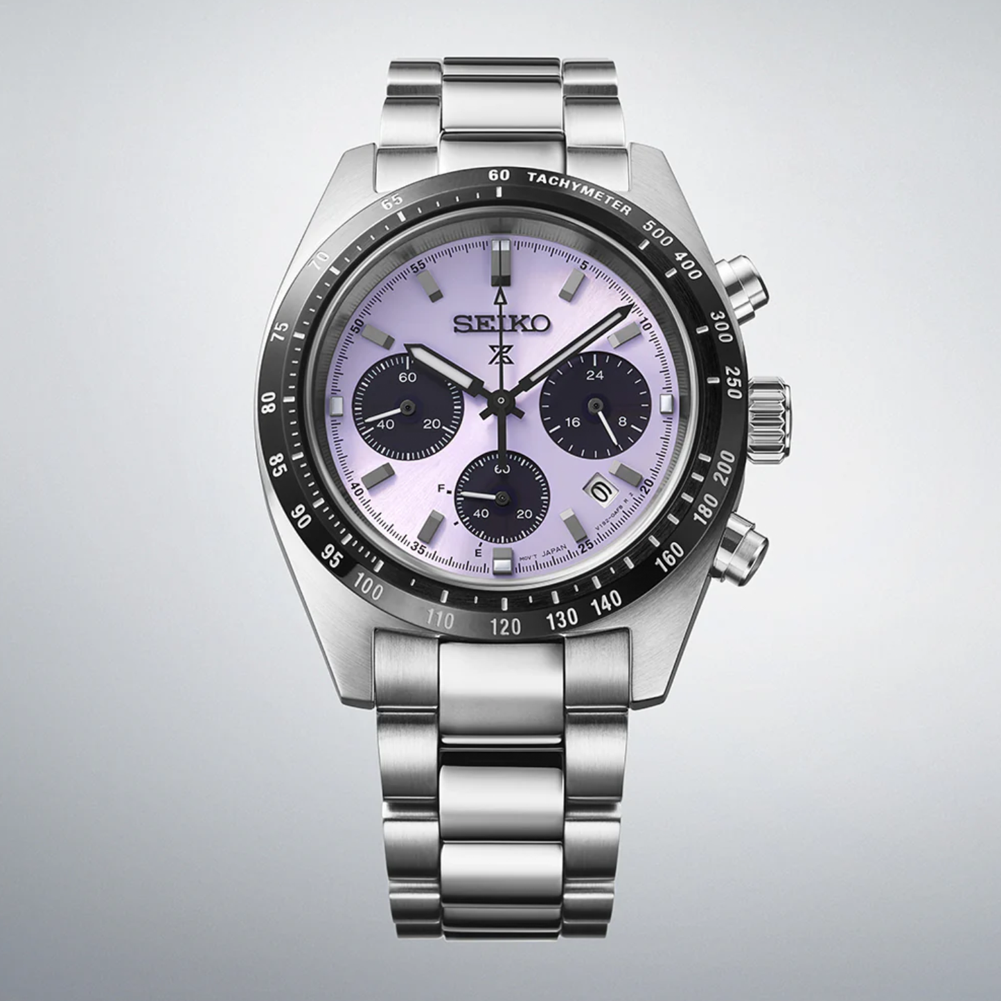Solar Purple Dial Chronograph Stainless Steel Watch