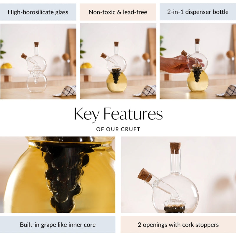 Grape Sculpture Glass Cruet For Olive Oil With Italian Seasoning