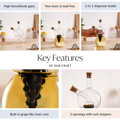 Grape Sculpture Glass Cruet For Olive Oil With Italian Seasoning